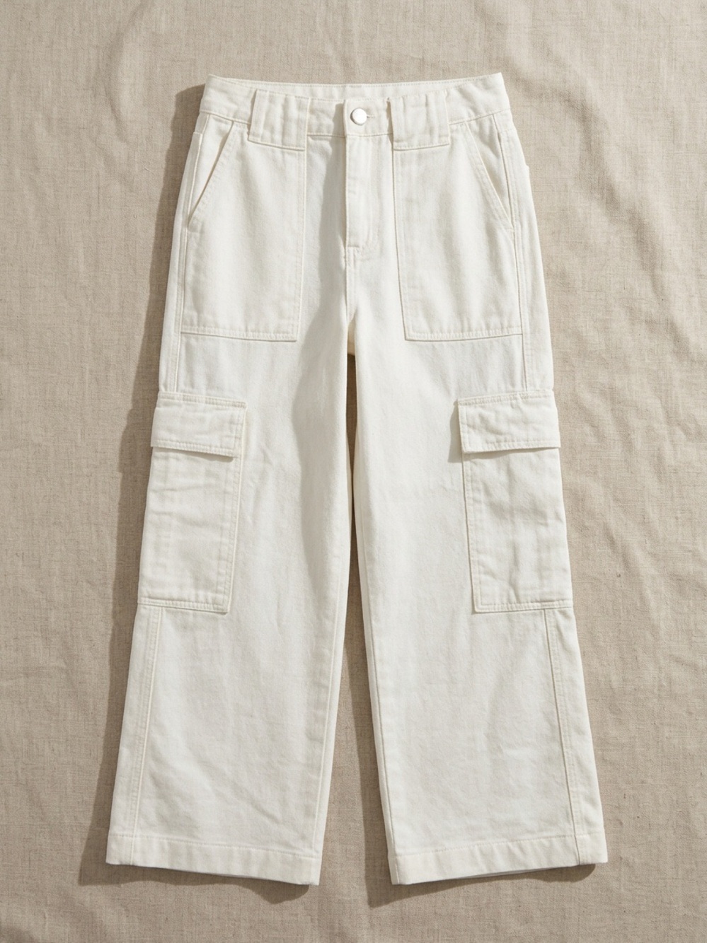 Blue Steel High Waist Wide Leg Cargo Jeans White